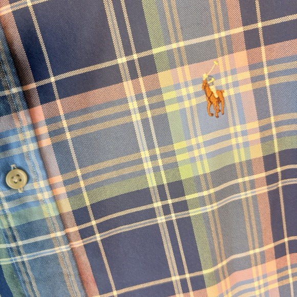 Ralph Lauren Button Down Shirt Mens XL Blue Pink Madras Plaid Pony Logo‎ - Picture 3 of 8